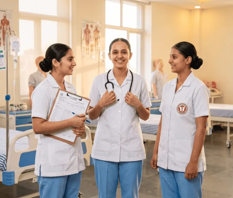 ANM and GNM nursing students in training uniform at Mata Sahib Kaur College of Nursing, Mohali
