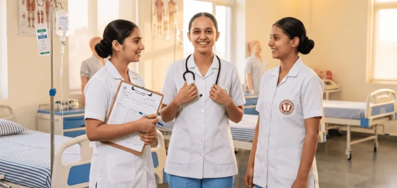 ANM and GNM nursing students in training uniform at Mata Sahib Kaur College of Nursing, Mohali
